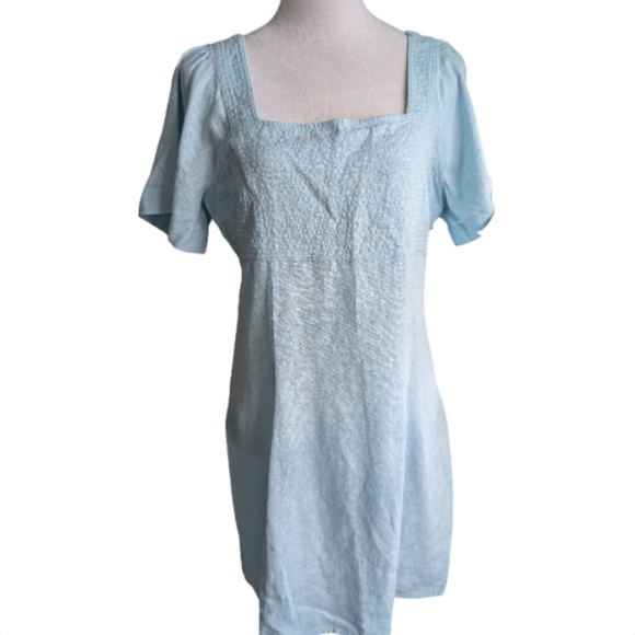 Madewell Square Neck Cutout Mini Dress 100% Linen Light Blue Size 10 NWT - Picture 7 of 13